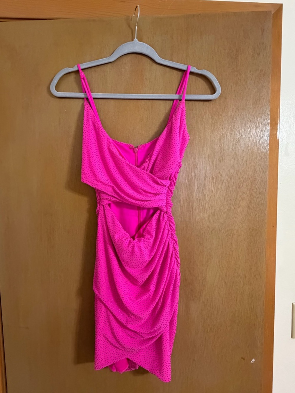 Alyce Paris Neon Pink Draped Cutout Mini Dress